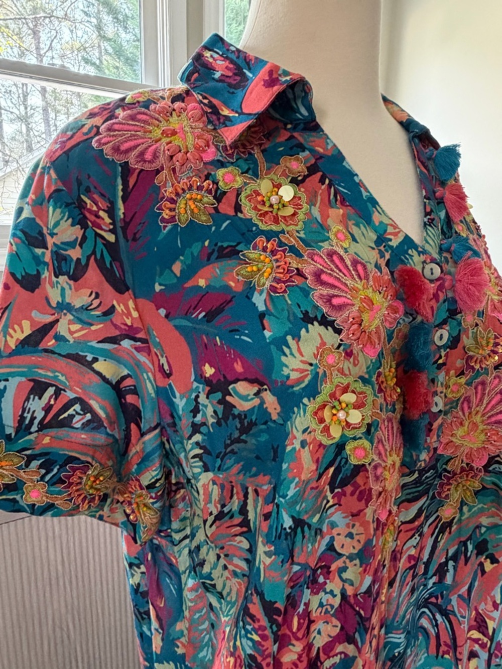 Soft Surroundings Florence Dress - Maxi, Tropicana Multi, Resortwear, Beaded - Picture 5 of 10